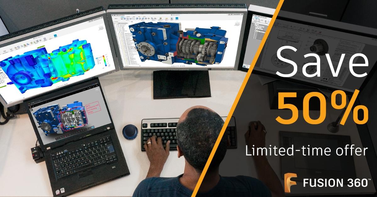 Скидка 50% на Autodesk subscription CAD, CAM, CAE, & PCB development platform Fusion 360 CLOUD и Manufacturing Extension